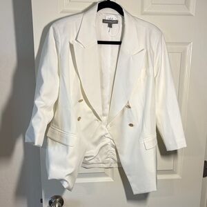 Kate & Mallory White Double-Breasted Blazer with Gold Buttons